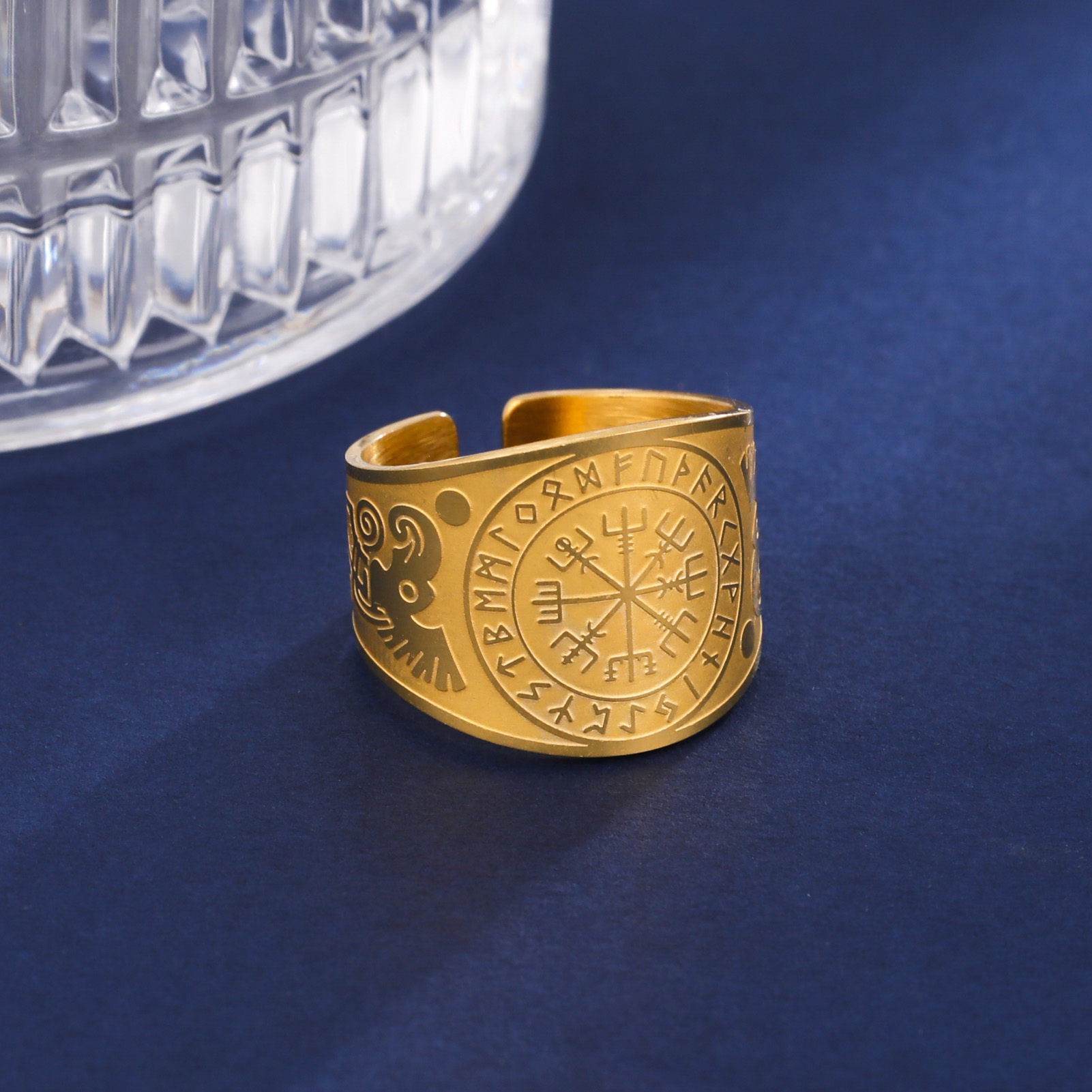 LIKGREAT-anillo Vegvisir con brújula vikinga, timón de Awe, runa nórdica, amuleto escandinavo, joyería de acero inoxidable, de Año: 8 / Color chocolate