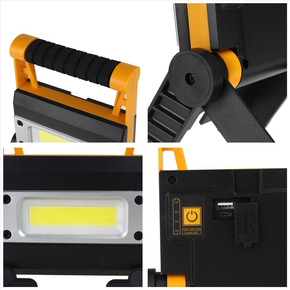 Lámpara de trabajo COB de 300W, linterna LED portátil, impermeable, de 4 modos, foco portátil de emergencia, reflector recargable para luz de Camping