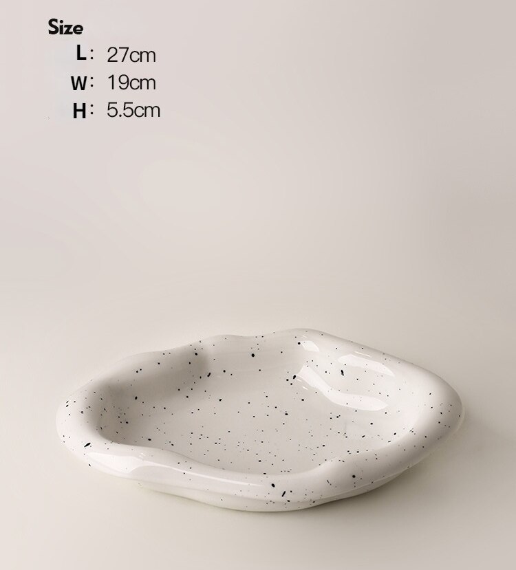 Bandeja plateada de cerámica para decoración de escritorio, bandeja de almacenamiento de puntos de tinta de arte , plato de salsa, plato de decoración de cocina y sala de estar: Irregular Dot  (L)