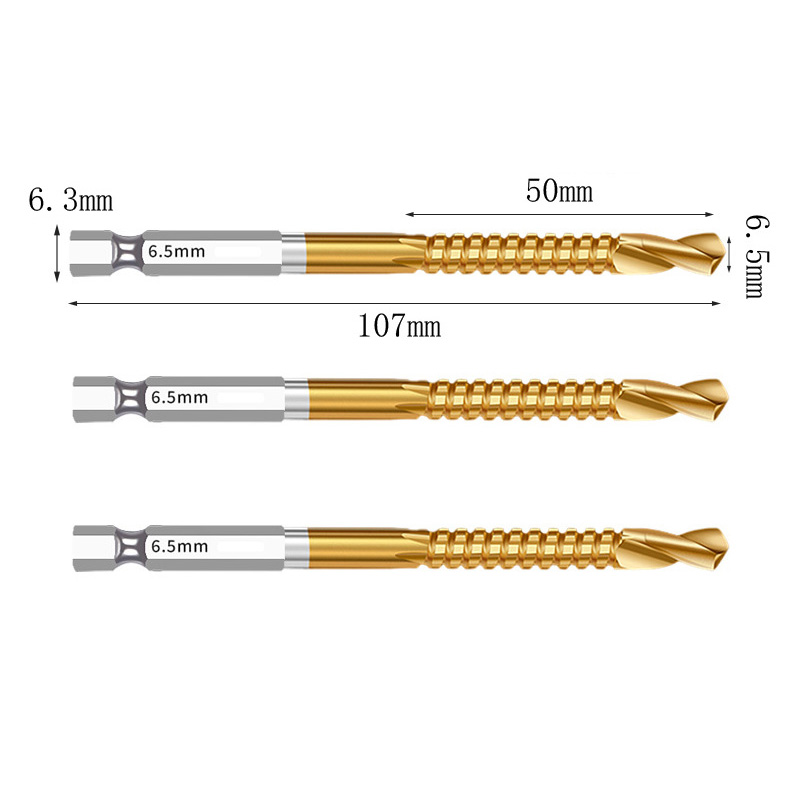 Brocas helicoidales de vástago hexagonal HSS, grifo de corte ranurado dentado, sierra en espiral, sierra perforadora de madera, Metal y plástico, taladro de titanio, 3/6 Uds.: Rojo