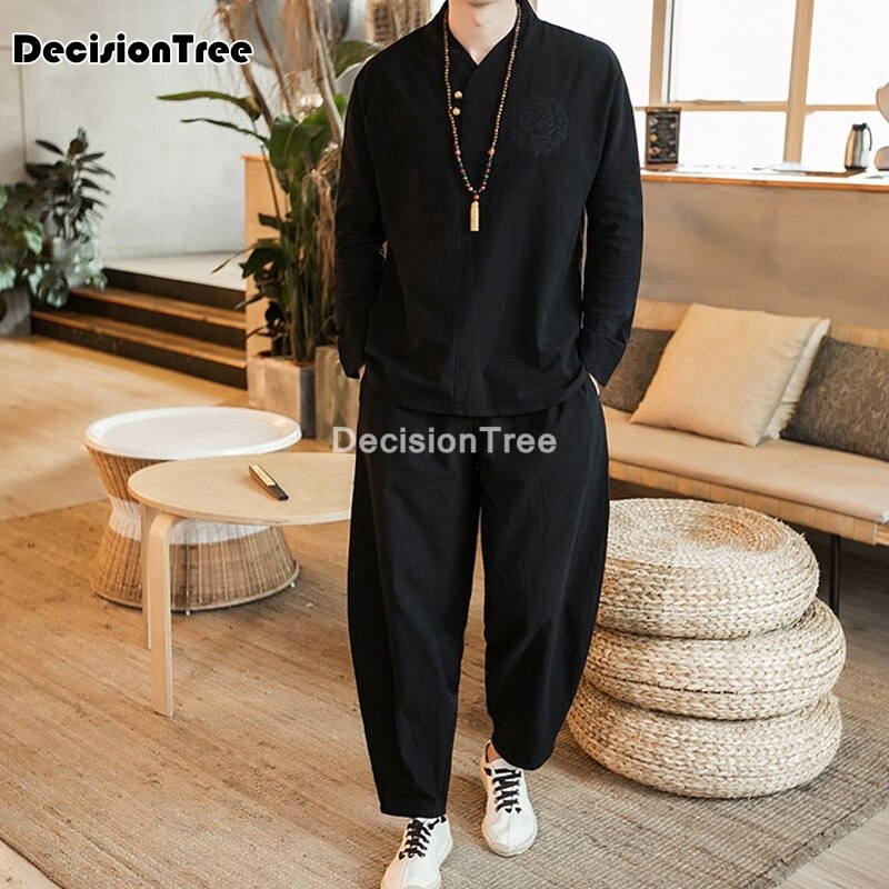hommes traditionnel chinois ensemble à manches longues coton kungfu mandarin col dragon tang costume Kung Fu ensemble asiatique Taichi Tang costume