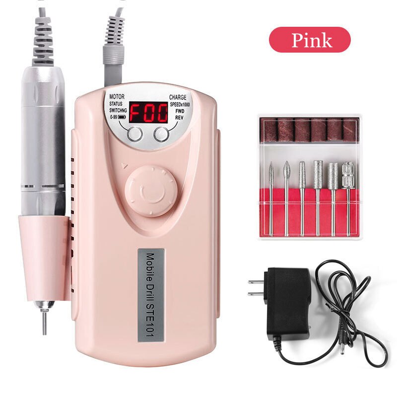 30000RPM Electric Nail Drill Machine Rechargeable Portable Pedicure Nail Polisher Grinding Device Nail Tool: Pink / EU