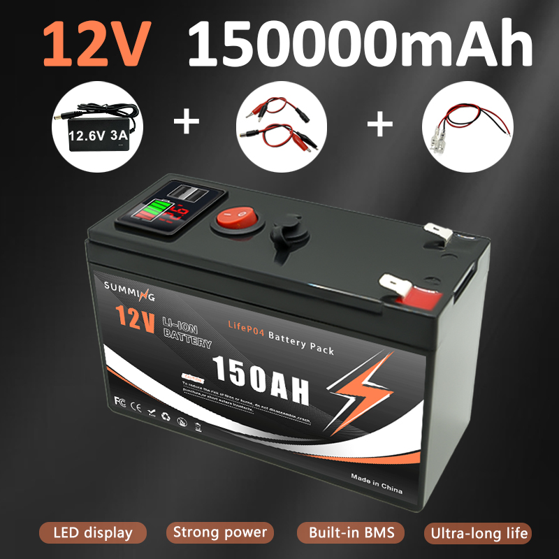 Batterie au Lithium LiFePO4 12V 150Ah, plus de 4000 Cycles profonds, pour UPS, détecteur de poissons de Kayak, panneau solaire, roues électriques, jouets, Scooter, Radio