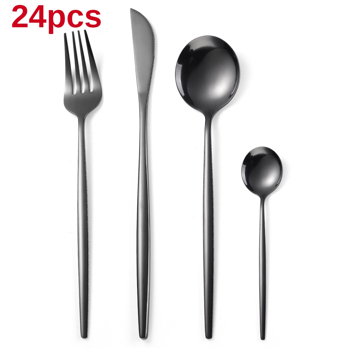 24 st svart bestickset gaffel sked kniv köksservis set 304 rostfritt stål middagsservis set hantverkslåda: 24 st