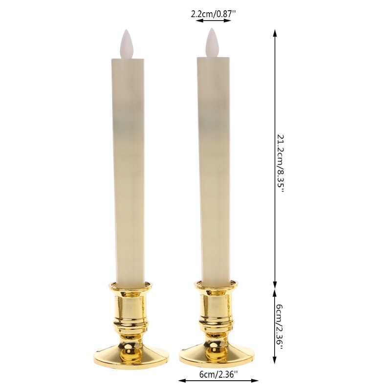 2Pc Electric Flickering Flameless Led Candle Lights With Removable Gold Base