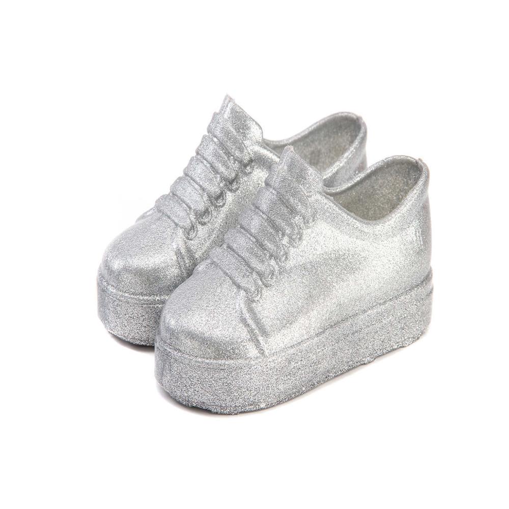 Lente Jongen Meisjes Gelei Schoenen Kinderen Patent Pvc Waterdichte Schoenen Kleine Prinses Schoenen Student Kant Schoenen MN009: silver / 24(insole 14cm)