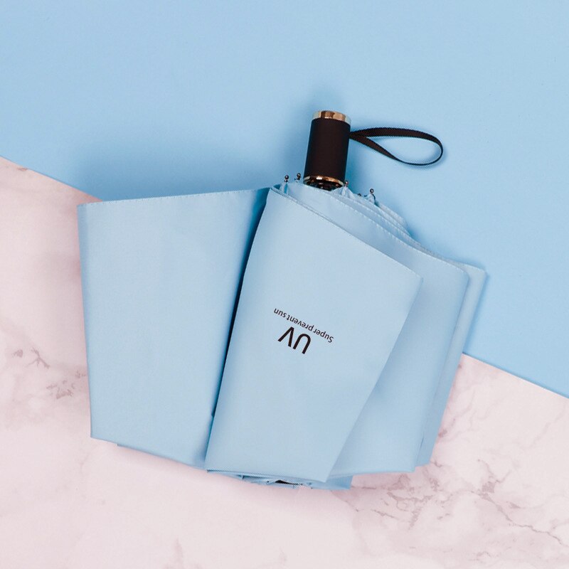 umbrella rain women three fold thickened black glue sunscreen sun umbrella nine plywood White umbrella umbrella rain women: 06- light blue