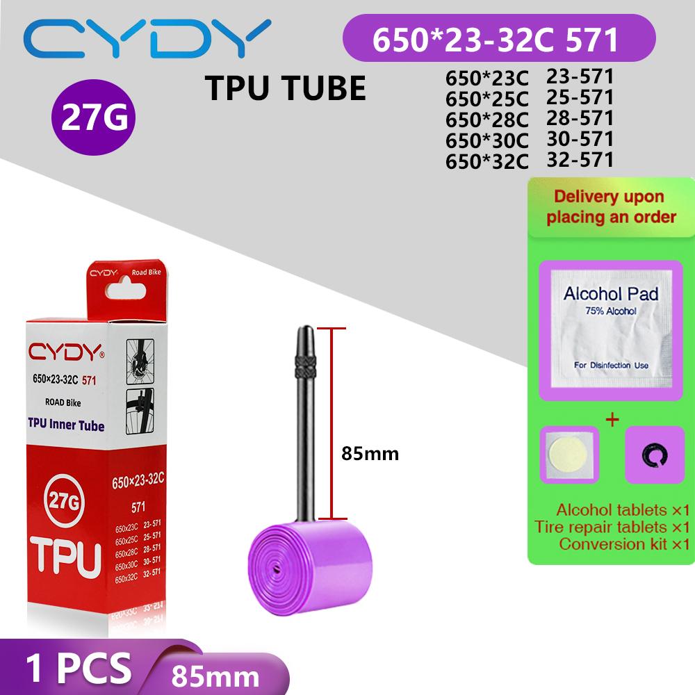 Cydy racercykel tpu-slang 650 x 23c 25c 26c 27c 28c 30c 32c cykeldäck 27g kameradäck 650c pneumatiska aro franska ventiler: Kaki