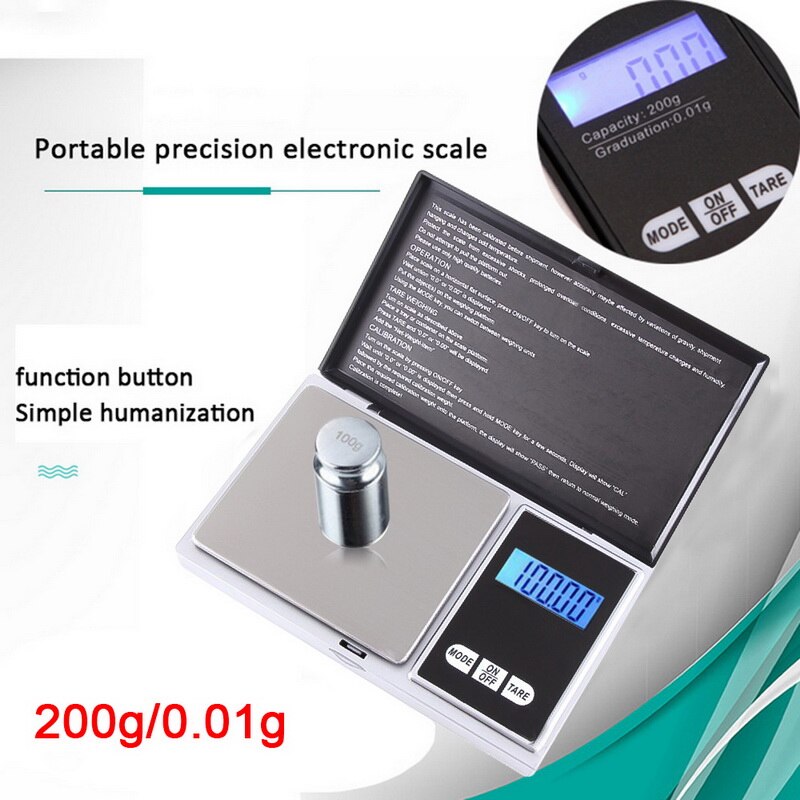 Urijk 0.01/0.1G 100G-1000G Lcd Mini Pocket Precieze Digitale Keukenweegschaal Sieraden Gold Balans weging Gram Elektronische Weegschalen: 200g-0.01g Silver