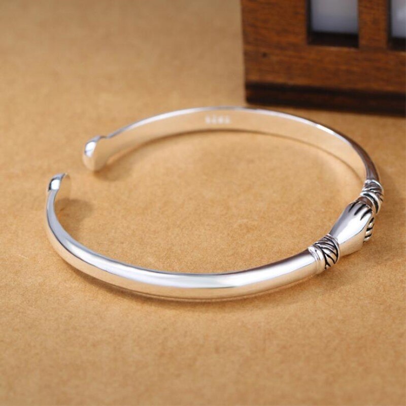 Retro Female Silver Plated Jewelry Bracelets Opening Handshake Friendship Bangles SL004