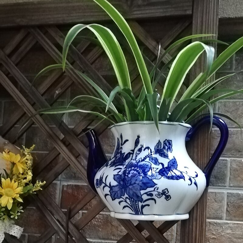 Vase mural suspendu en porcelaine bleu-blanc, décoration murale de salon, assiette murale de restaurant créative
