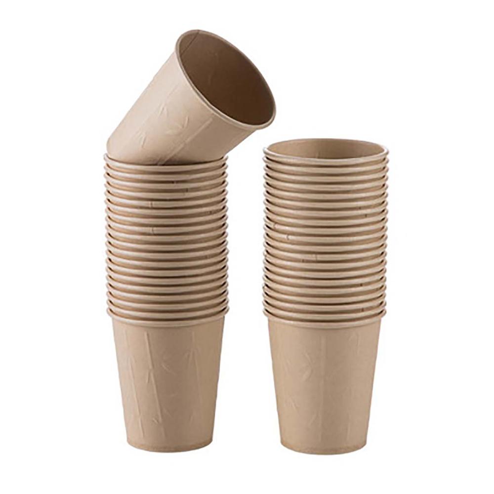 50Pcs Natural Bamboo Fiber Paper Disposable Cups Wedding Birthday Party Juice Tea Coffee Cup Tableware Stand Eco-friendly: 50Pcs Brown