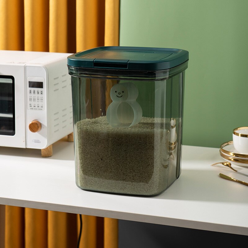 Plastic Clear Dry Food Storage Container Large Capacity Moisture-proof Rice Flour Storage Box Sealed Bucket Kitchen Organizer: big green