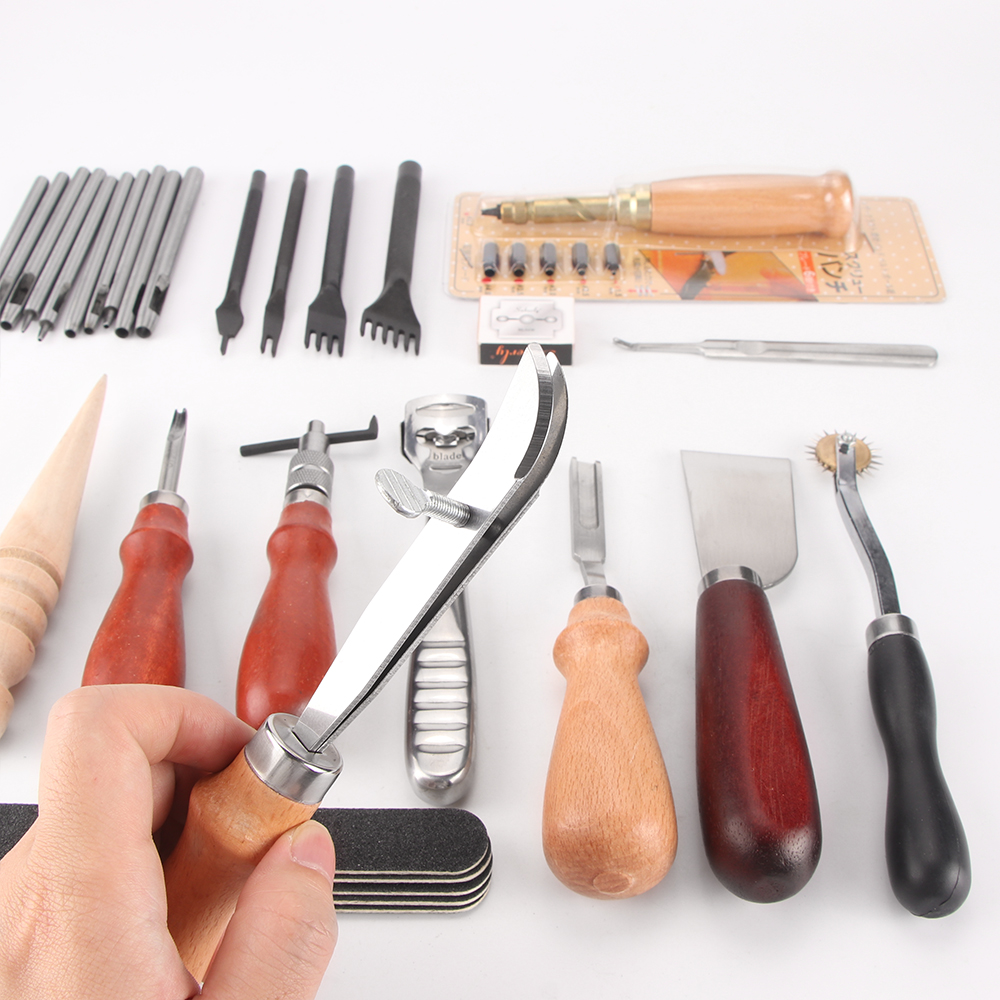 31 Pcs DIY Leather Craft Tool Set Beginner Leather Work Kit Sewing Carving Stiching Punch Trenching Cutting Knife