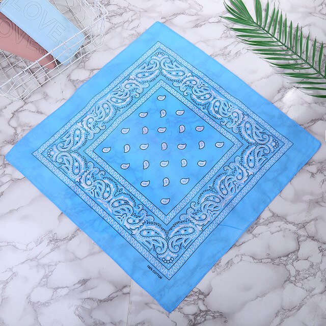 1Pc rouge Bandana chapeaux bandeau de cheveux cou écharpe bandes à poignet carré foulards imprimer mouchoir cheveux accessoires pour les femmes: 1pcs Sky Blue