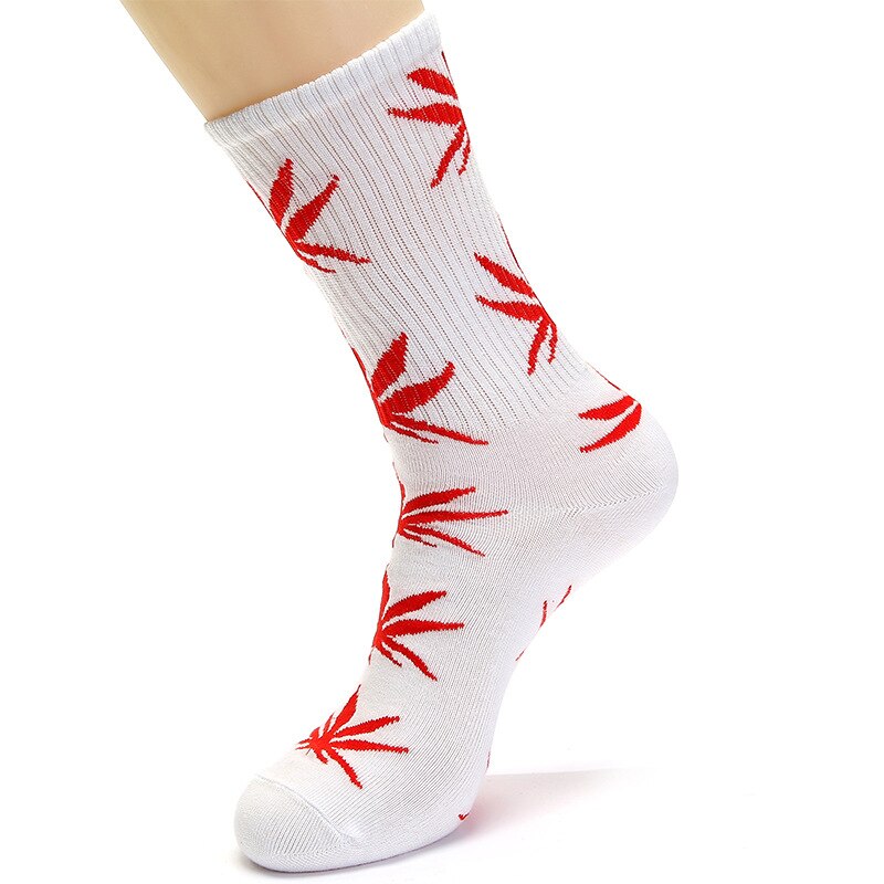 5 Paren/partij Herfst Winter Leaf Warm Katoenen Sokken Mannen Casual Crew Sokken Huf Sokken Mannelijke maat 40-45: white and red leaf
