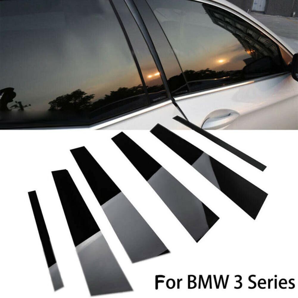 6x blanke sorte bilruder søjlepæle sæt dekalbeklædning til bmw  f30 328i 335i bilrude søjle trim