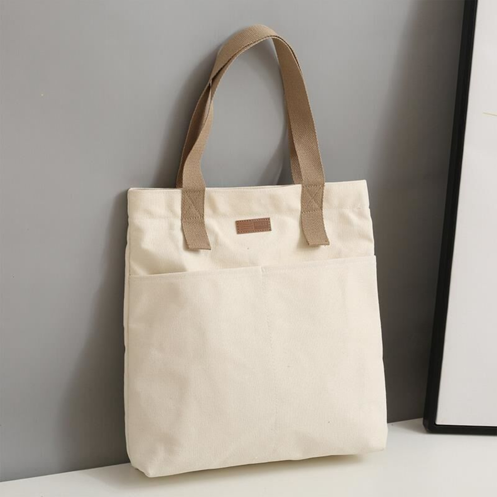 1Pc Women's Tote Bag Canvas Sewing Thread Large Capacity Advanced Sense Handbag Convenient Practical Female's Commuter Bag: WHITE