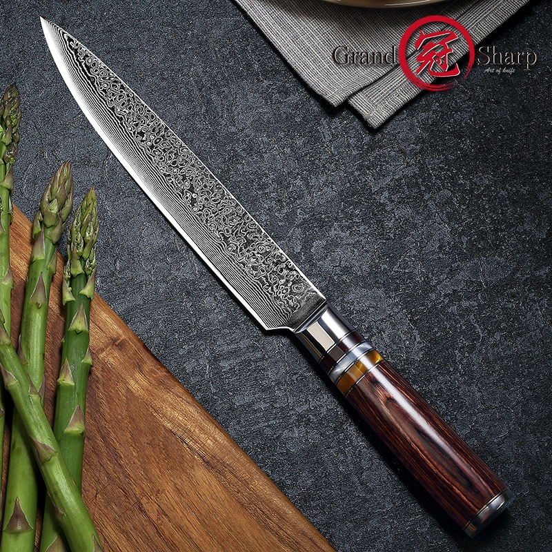 Grandsharp 8&#39;&#39; Slicing Knife Chef&#39;s Knife Damascus Knives 67 Layers Japanese Kitchen Knife VG10 Steel Meat Fish Salmon Sashimi