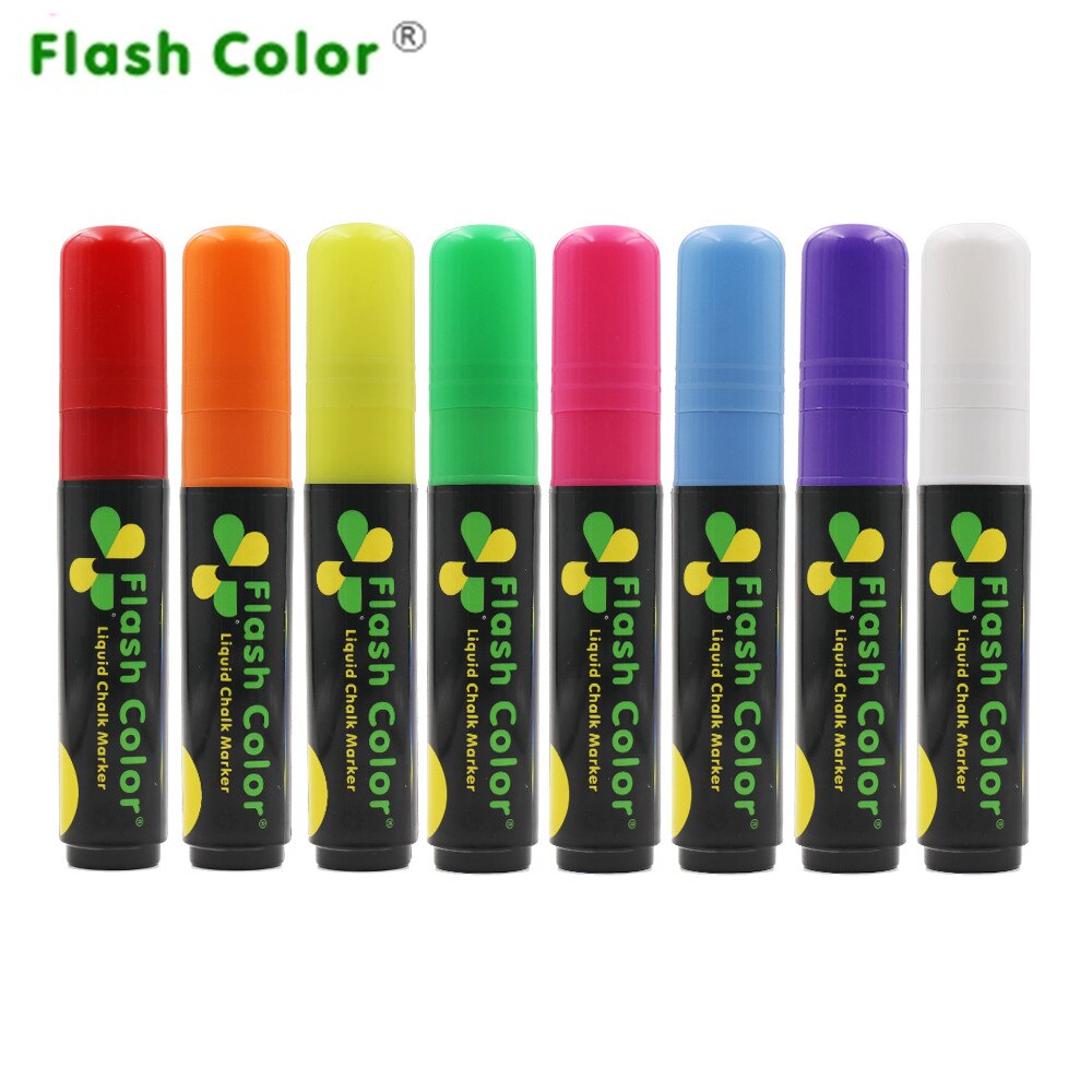 Flashcolor-rotuladores de tiza líquida de neón, 10mm, para tablero de escritura LED, plumas de escritura con efecto neón, 1 unids/lote, 8 colores: 8 pc one set