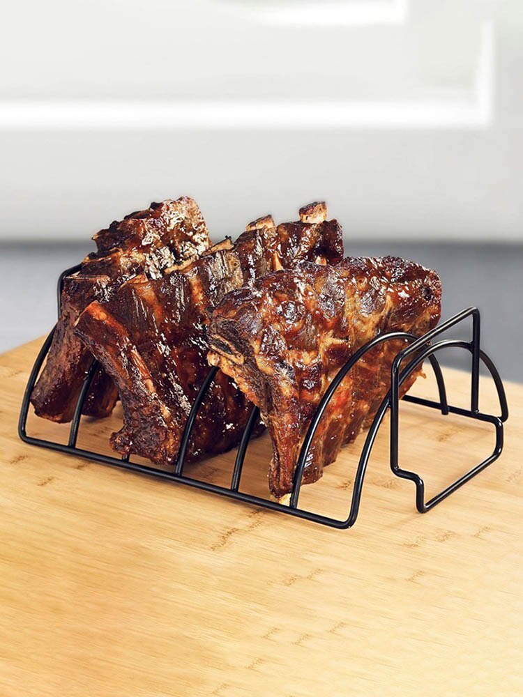 Non-Stick Rib Grill Stand Barbecue Rack Iron Rib Rack BBQ Tools Chicken Steak Holders Shelf Roasting Kitchen Grilling Basket