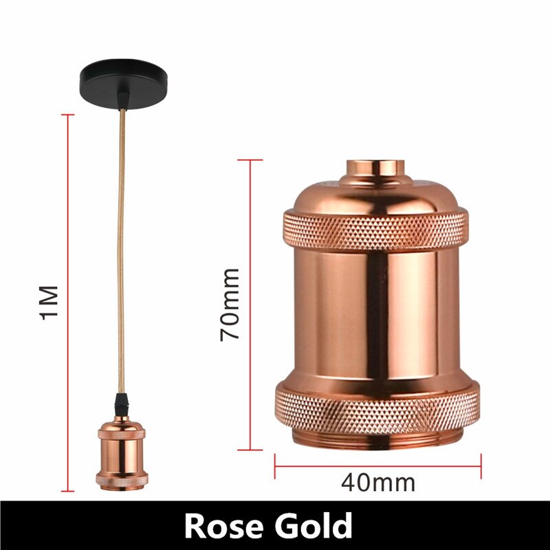 Vintage Hanglampen E27 Lamphouder Socket 110V 220V Schakelaar Schroef Fitting 1 Meter Lamp Bases Retro Edison lamphouder: Rose Gold