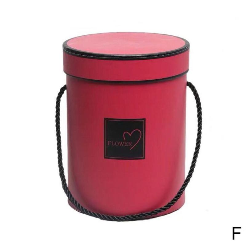 Valentine's Day Portable Round Small Hug Bucket Rose Flower Box Flower Packaging Box with Hand Mother's Box: F