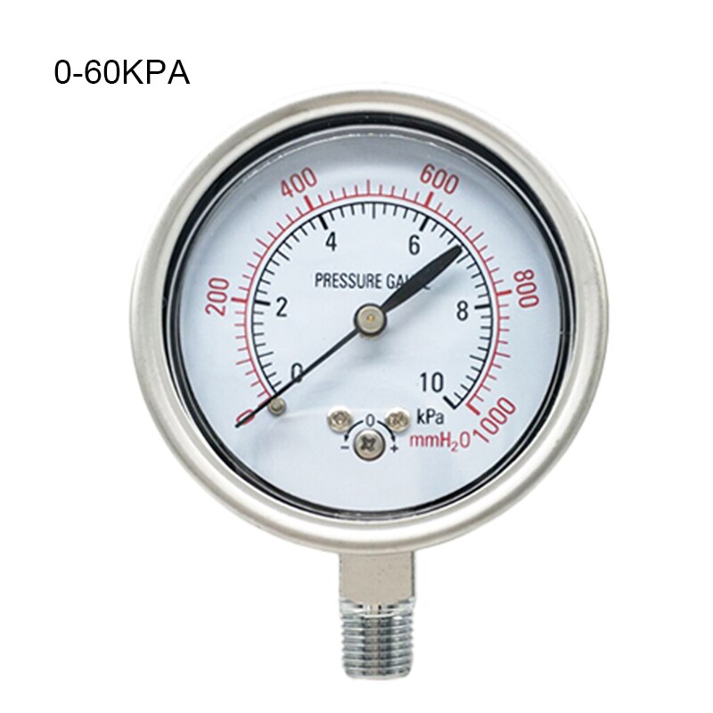YE-60 Diaphragm Pressure Gauge Pointer Vacuum Stainless Steel Housing Micro Pressure Gauge Kilopascals for Natural Gas: 0-60kpa