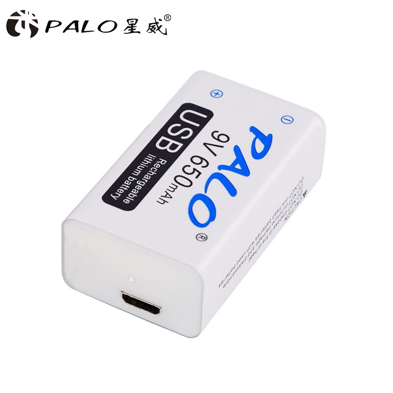 PALO 9V 6F22 650mAh Li-ion Rechargeable Battery Micro USB Batteries 9v lithium for multimeter,microphone,toy,remote control KTV: 1pcs