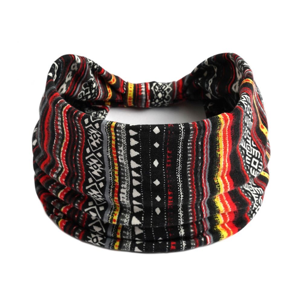 Boho Flower Print Wide Headbands Vintage Knot Elastic Turban Headwrap for Women Girls Soft Bandana Hair Accessories: Dark Grey