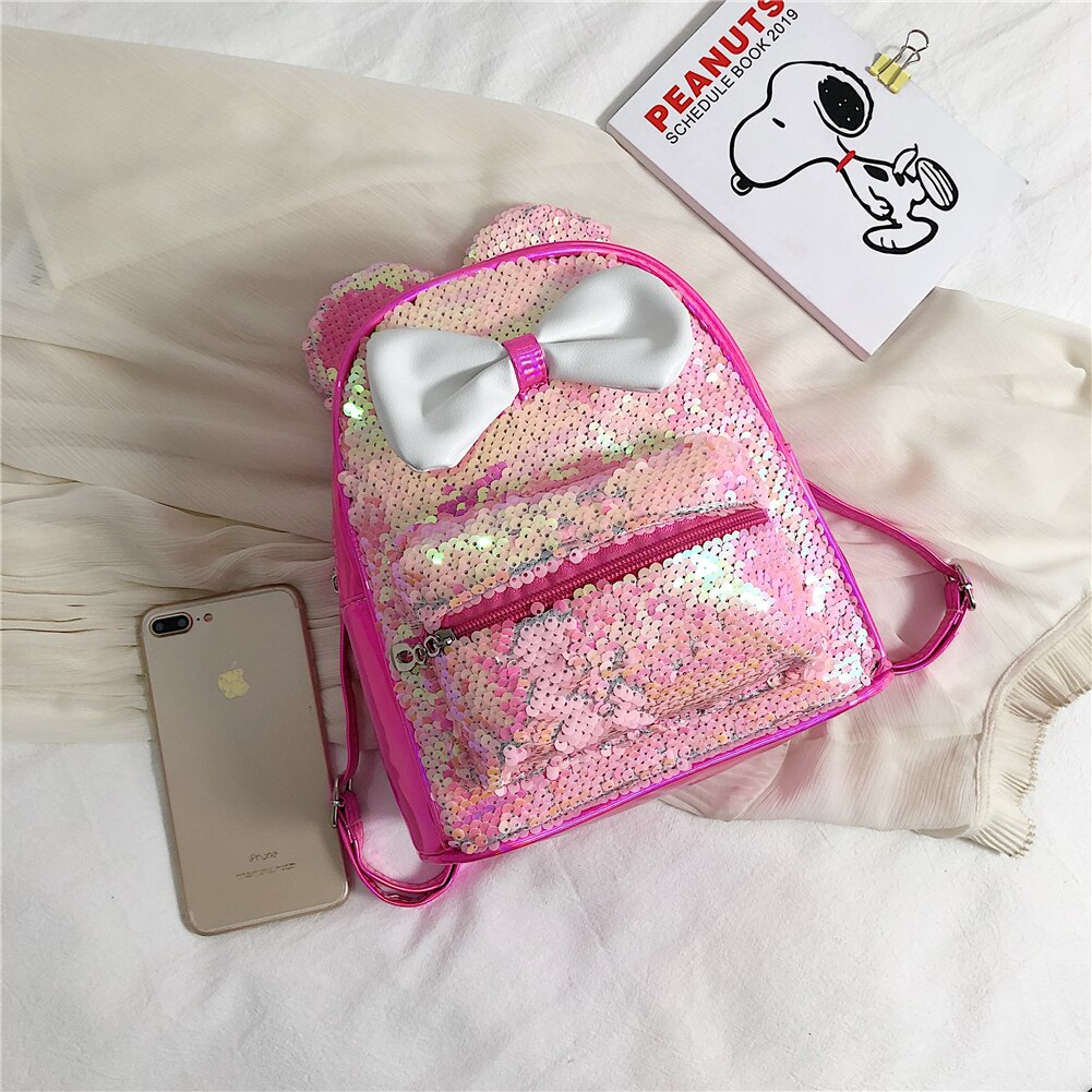 2020 novo bonito do bebê meninas lantejoulas mochila glitter bling saco de escola crianças criança bowknot pequeno mini: C