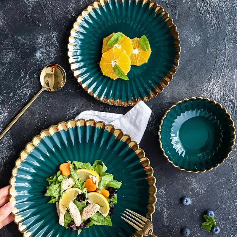 Green tableware set plate food plate salad soup bowl plate bowl set leaf plate dinner plate sets dinnerware set plates dishes