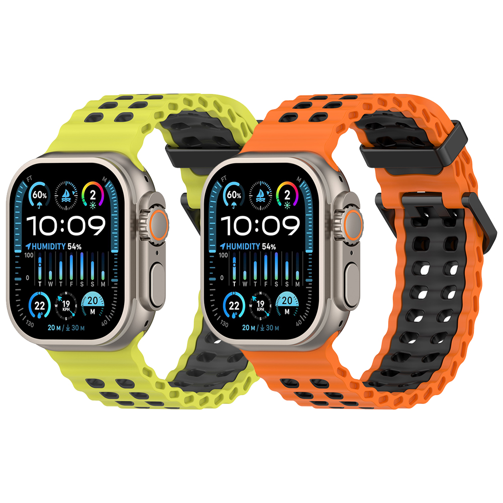 Pulseira esportiva de silicone oceano para apple watch ultra 2 49mm série 10 9 8 7 6 5 4 3 se 46mm 45mm 44mm 42mm pulseira de dois tons