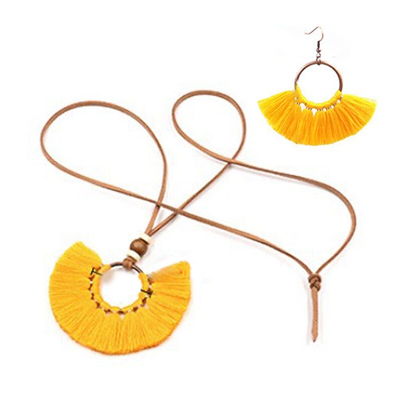 conjunto de joyería de borlas coloridas tejido hecho a mano COLLAR COLGANTE de suéter de cadena larga rojo multicolor amarillo para mujer conjuntos