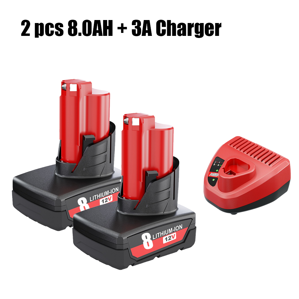 for Milwaukee M12 Battery 12V 7.0AH/8.0AH Replacement Batteries for Milwaukee M12 48-11-2401 48-11-2402 48-11-2411: Pink