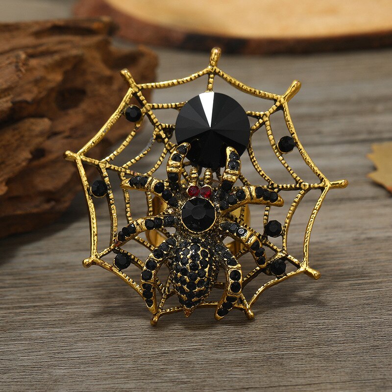 Punk Black Crystal Spider Ringen Voor Vrouwen Boho Overdreven Gothic Spider Web Midi Vinger Ringen Halloween Party Sieraden