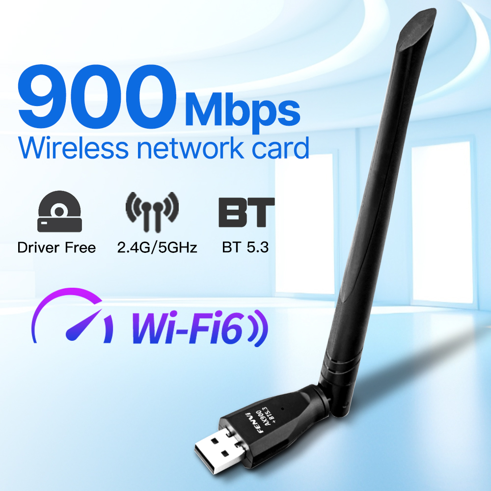 Fenvi 900Mbps WiFi 6 Adattatore USB Bluetooth 5.3 AX900 USB Dongle Scheda di rete wireless Dual Band 2.4/5G Driver gratuito per PC portatile