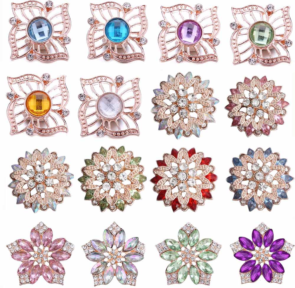 5pcs/lot Rhinestone Flower Shape 18mm Silver Plated Gold Snap Buttons Fit Ginger Button Snaps Jewelry Accessories: 1