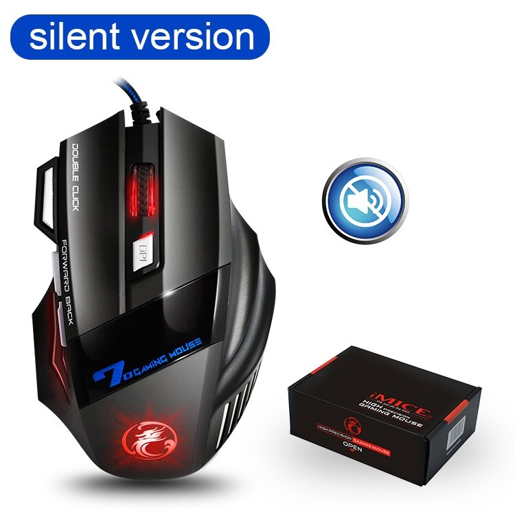 Mouse gamer ergonômico para jogos, com fio USB, 7 botões, LED 5500 DPI, uso em computador para gaming X7, silencioso, com luz de fundo, para PC e laptop: Silent with box