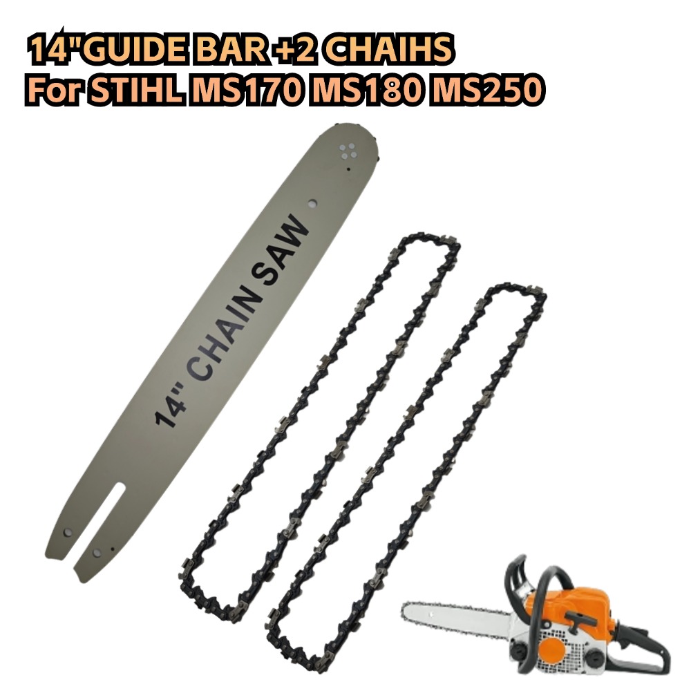 Barra guía de motosierra con cadena de sierra, accesorios de herramientas eléctricas, 14 pulgadas, 3/8 LP, 50 secciones, para STIHL MS170, MS180, MS250