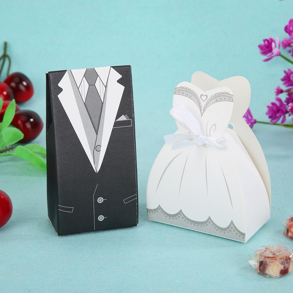50pcs Wedding Favors Bride Groom Dress Candy Boxes Beautiful DIY Fine Workmanship Event Party Decor Supply