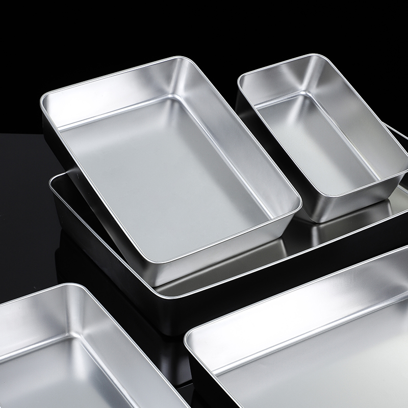 Narrow-Sided Rectangular Plate 304 Stainless Steel Deepened Flat-Bottomed Steamed Cake Pan Baking Pan Cooked Food Tray With Lid