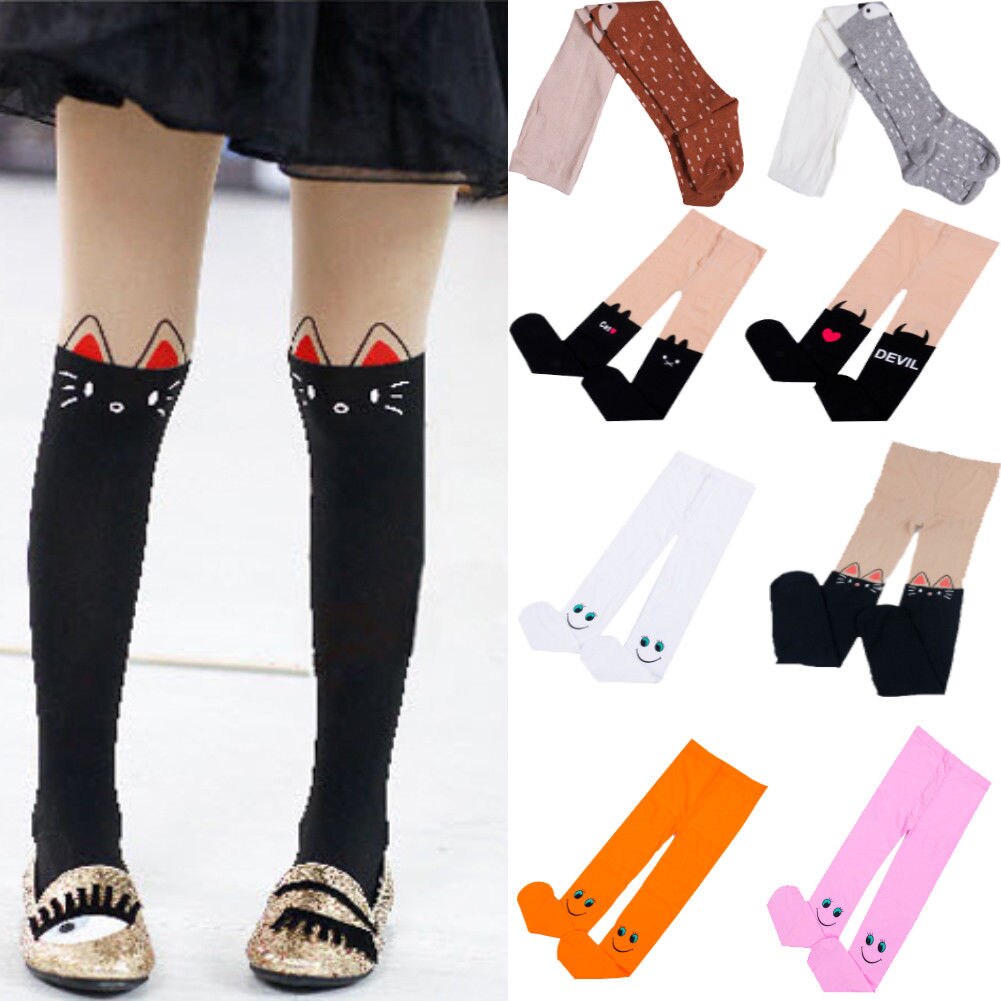 Mignon bébé fille nouveauté dessin animé sourire doux collants collants velours Ballet belle doux confortable respirant longues chaussettes 4-9Y