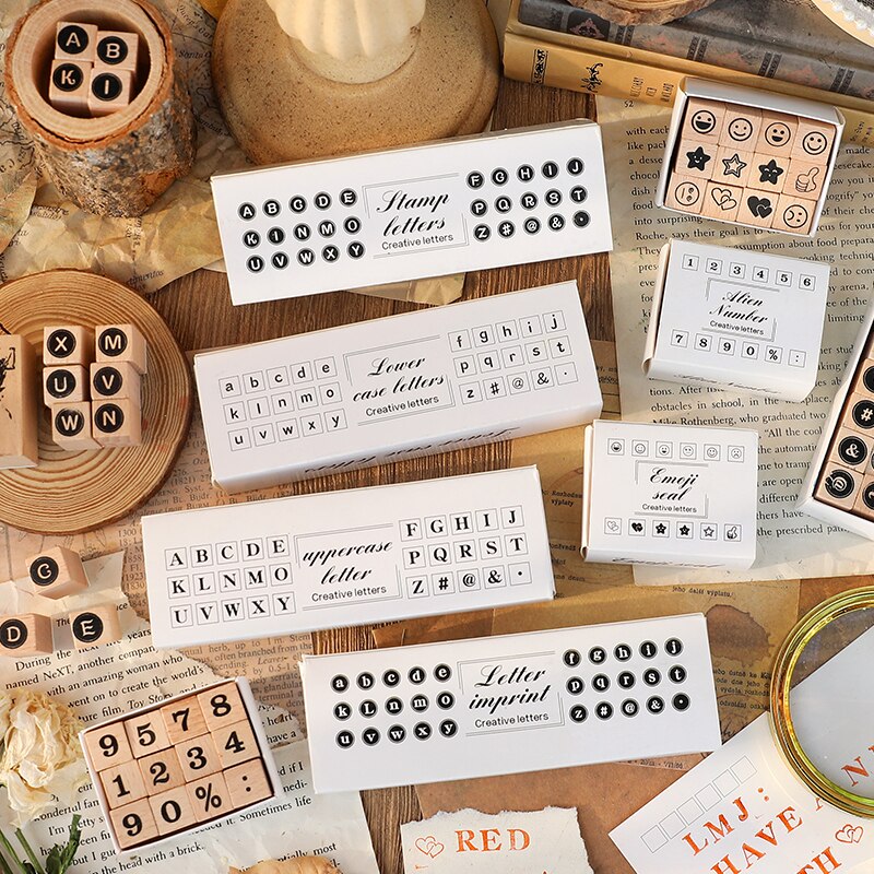 Sellos de goma de madera con letras del alfabeto, juego de decoración para diario, manualidades, álbum de recortes, fabricación de tarjetas