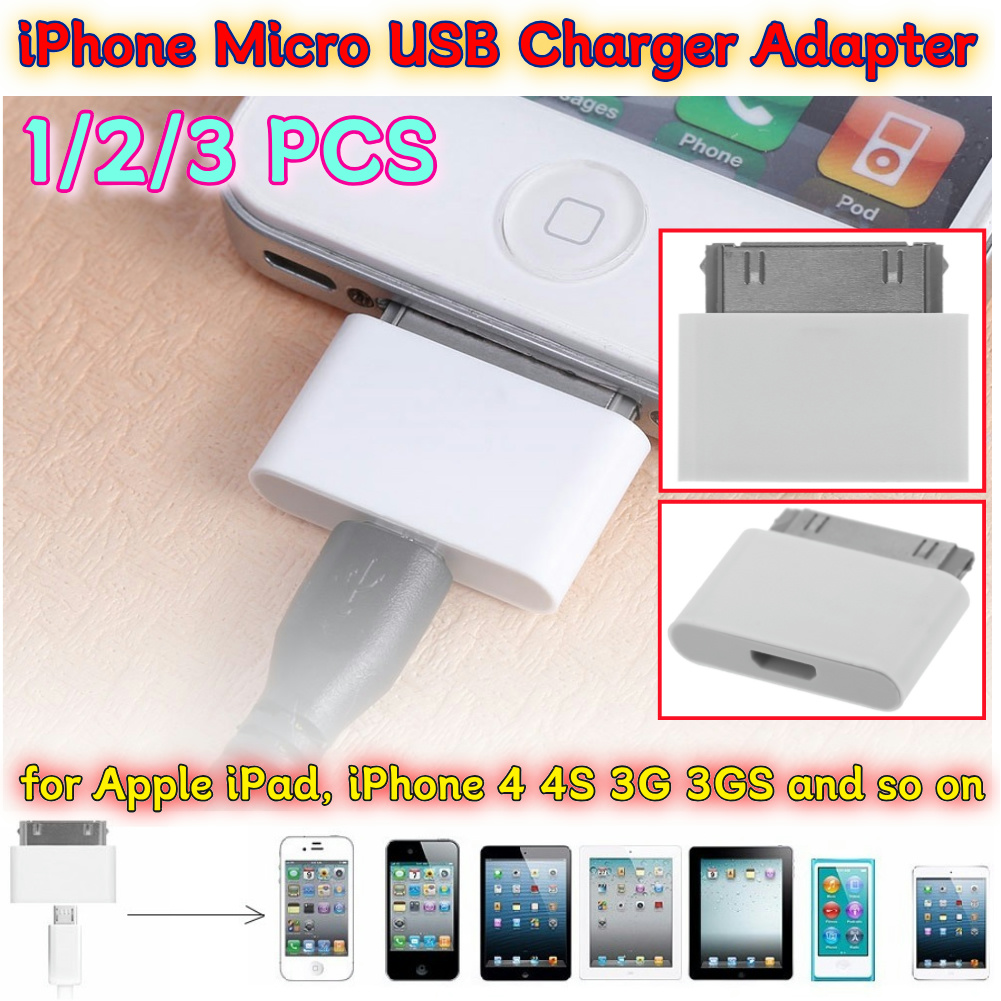1-3 SZTUK Konwerter ładowarki Micro USB na 30-pinową ładowarkę kompatybilny z żeńskim adapterem Micro USB na męski do iPhone4 4S 3G 3GS