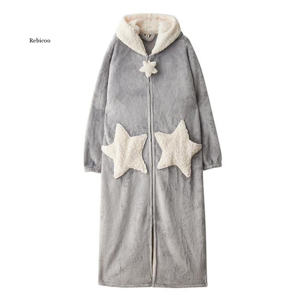 Peignoir en molleton pour femme, vêtement d'hiver, avec capuche épissée, fermeture éclair et poches