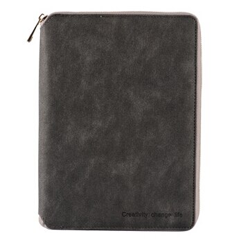 Cahier à spirale en cuir A5, organisateur de planificateur d'agenda de reliure à glissière, organisateur de document de padfolio de bureau de grande capacité de Macaron: dark grey / A5  255 190mm