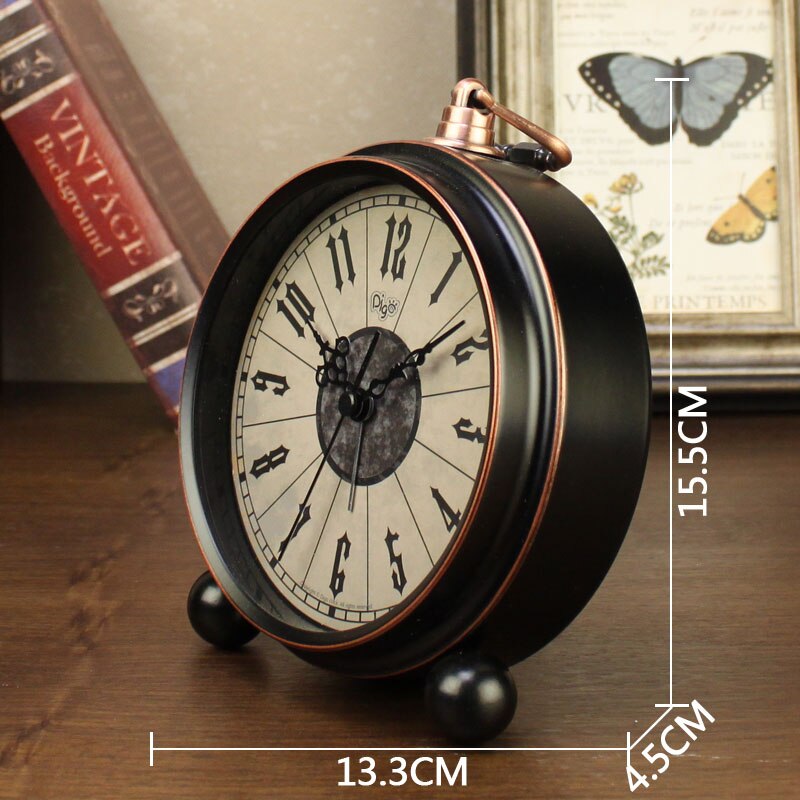 Small Retro Desk Clock Silent Metal Alarm Clock Bedroom Desktop Clock Roman Numerals Relogio Mesa Wrought Clocks AC50TC