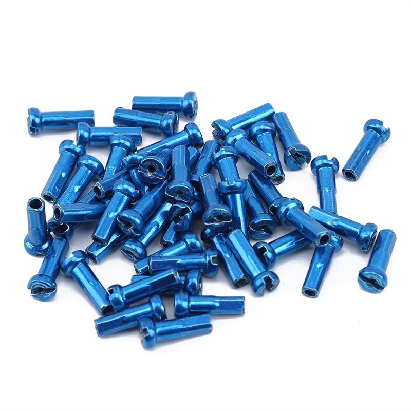 50 piezas de hierro y cobre casquillo de radio 14mm MTB Carretera de montaña bicicleta ciclismo pezones radios de equipo de equitación Accesorios: blue