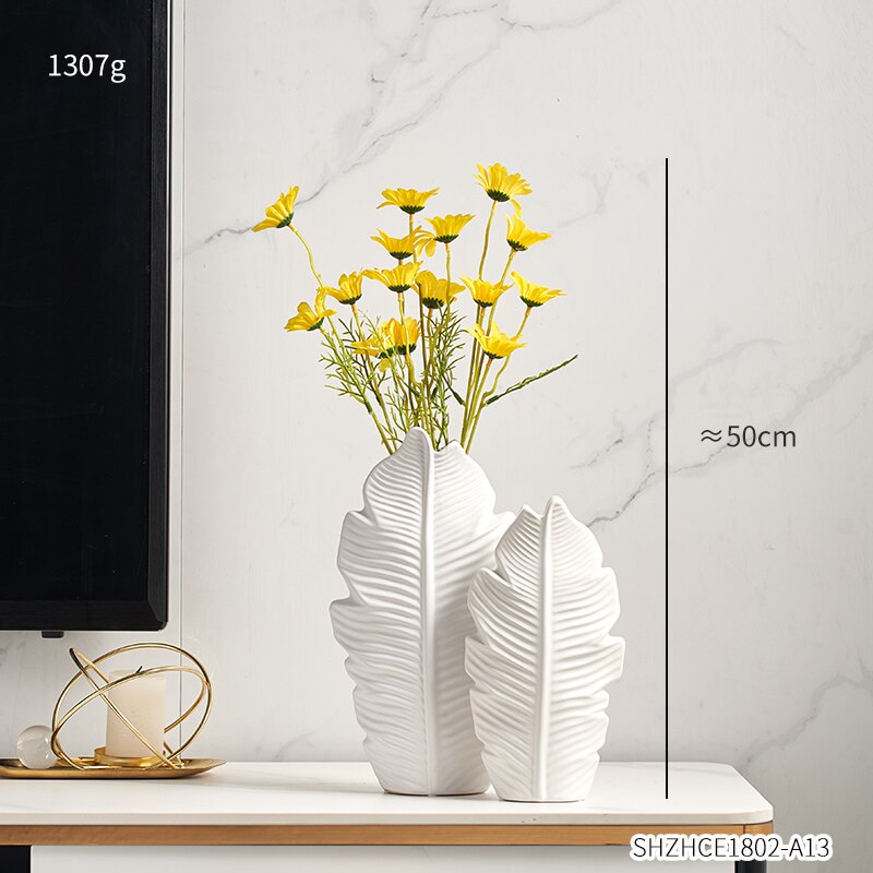 Bathroom Decoration Accessories Ceramic Vase Leaves Model Modern Home Decoration Flower Vase Living Room Decoration White Vases: Combination M